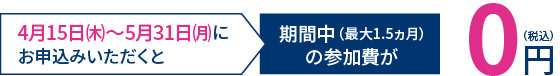 4月15日～5月31日期間中（最大1.5ヵ月）の参加費が0円